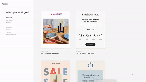 creating an email in Flodesk, email marketing tool for interior designers