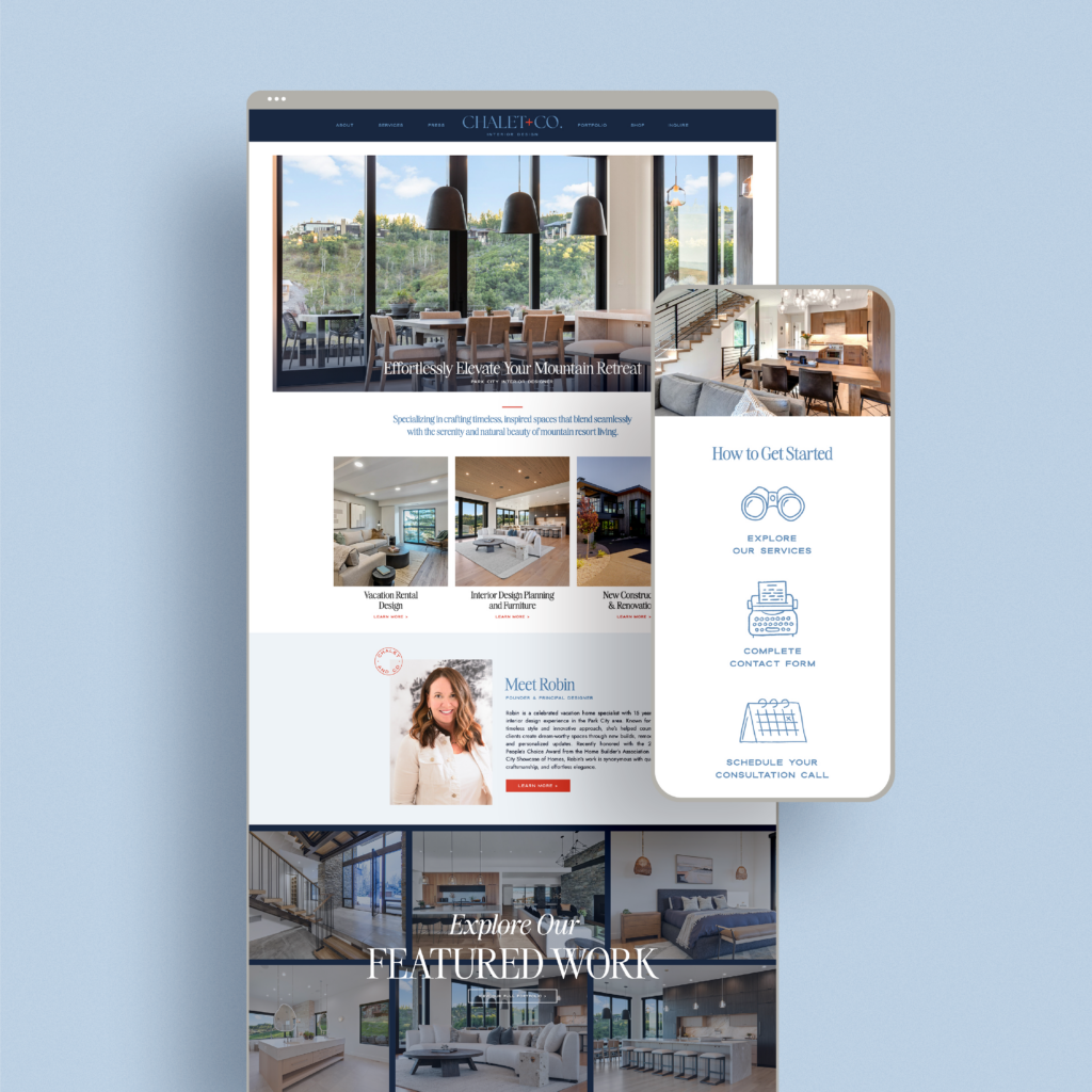 home page website mockup for luxury interior design website